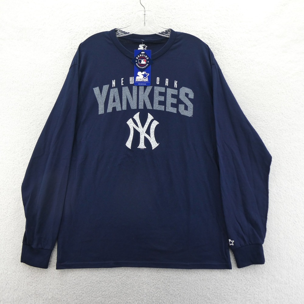 Starter Shirt Mens Large New York Yankees Blue Long Sleeve MLB Baseball Cotton